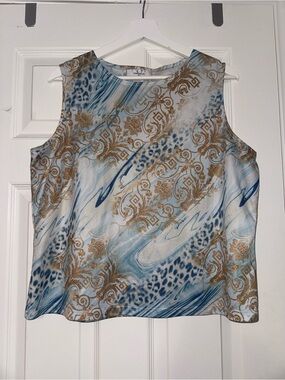 Sleeveless Blue & Gold Patterned Blouse